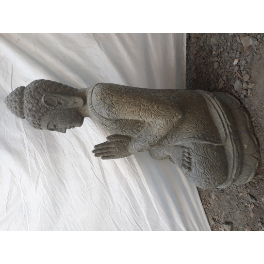 Estatua buda sentado de piedra volcánica rezo jardín zen 80 cm