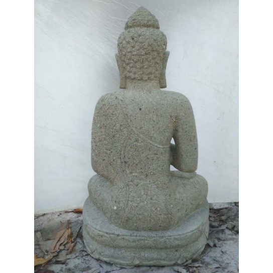 Estatua buda sentado de piedra volcánica rezo jardín zen 80 cm