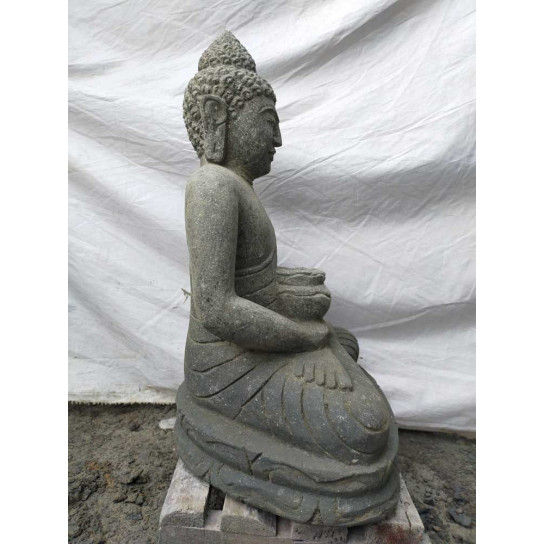 Estatua de exterior zen buda de piedra volcánica en posición de ofrenda 50 cm