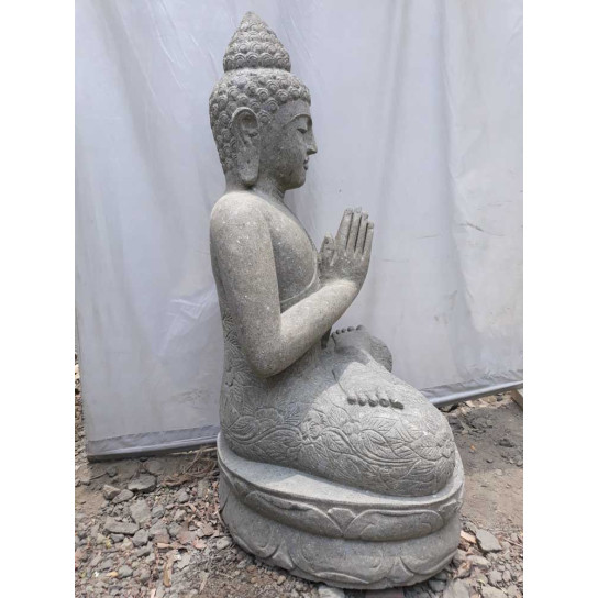 Estatua jardín zen buda piedra volcánica posición de rezo 120 cm