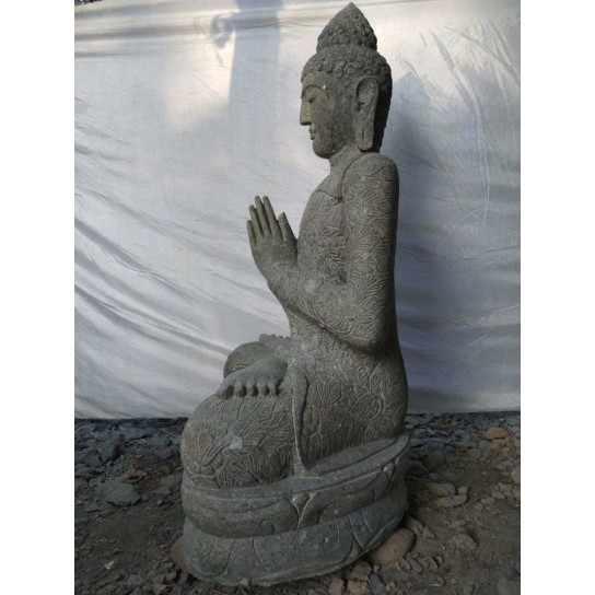 Estatua jardín zen buda piedra volcánica posición de rezo 120 cm