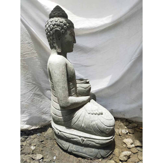 Estatua jardín zen buda sentado posición meditación piedra volcánica 80 cm