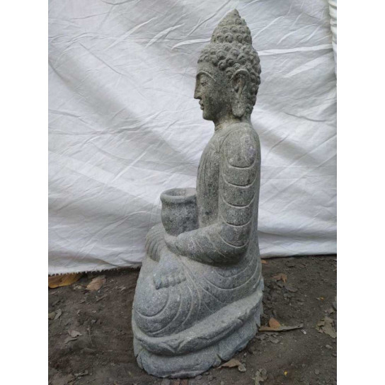 Estatua jardín zen buda sentado posición meditación piedra volcánica 80 cm