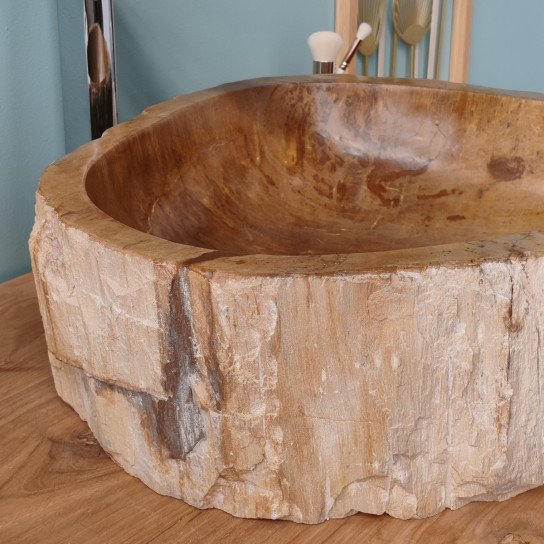 Lavabo de cuarto de baño de madera petrificada fosilizada marron