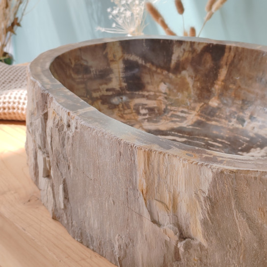 Lavabo de cuarto de baño encimera de madera fosilizada 53 cm