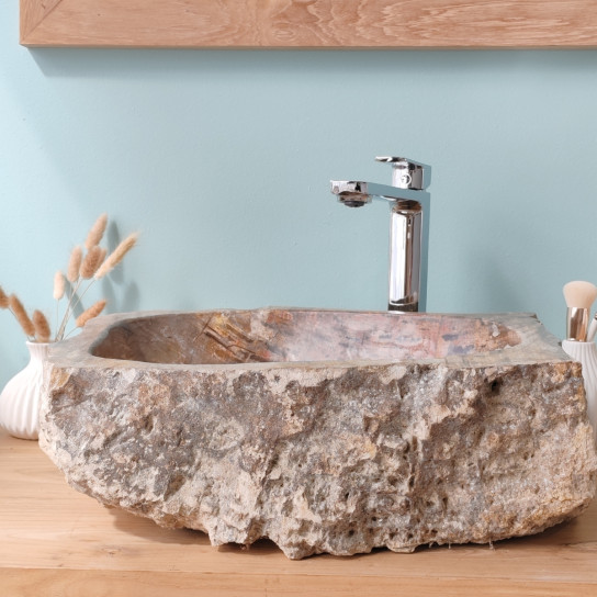 Lavabo encimera para cuarto de baño de madera petrificada fosilizada