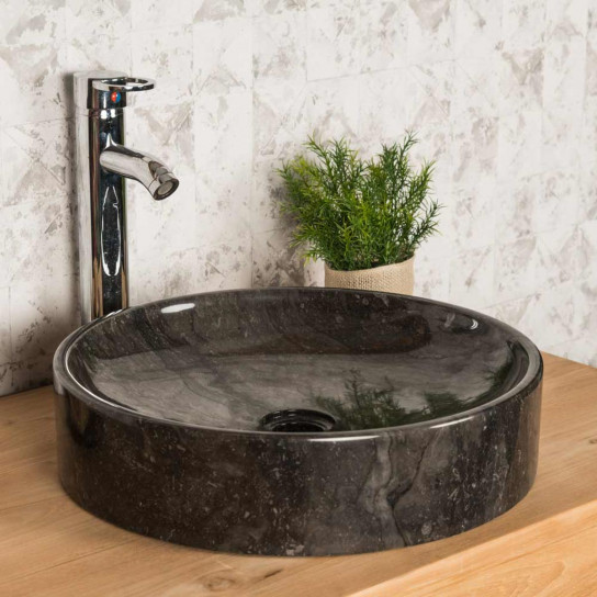 Lavabo encimera redondo grande Mino negro 42 cm