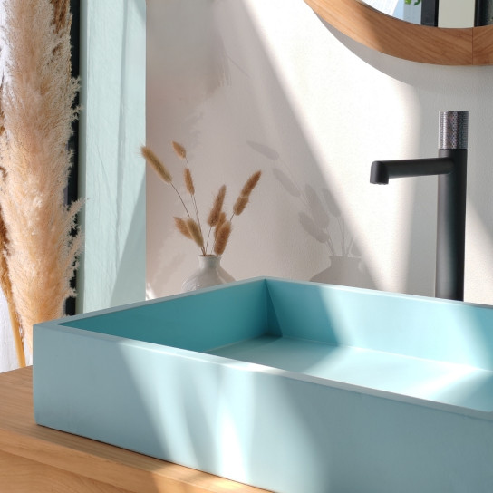 Lavabo rectangular de hormigón azul Okia