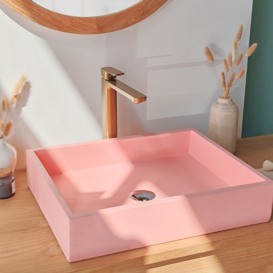 Lavabo rectangular de hormigón rosa Okia