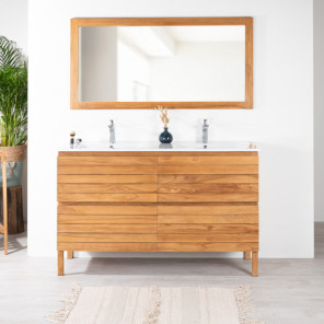 Mueble de doble lavabo suspendido de teca 120 cm - Cuarto de baño